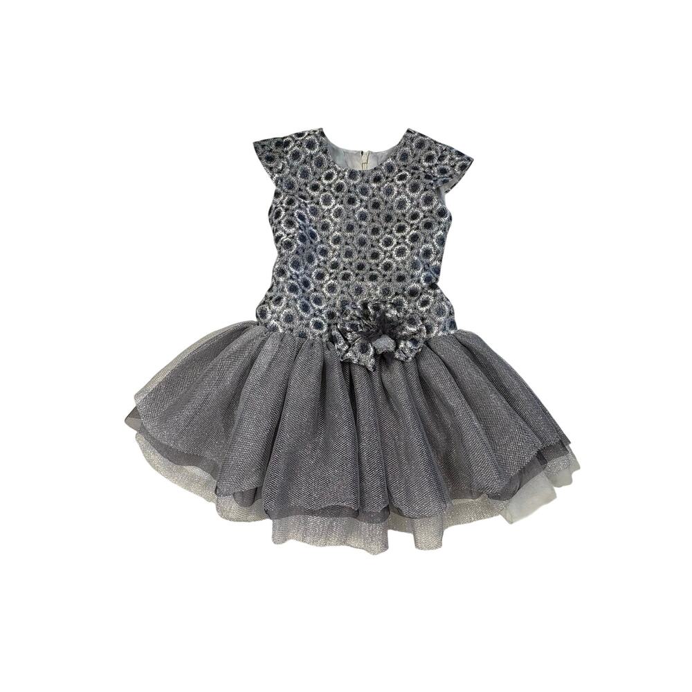 Isobella & Chloe Brocade Tulle Dress Girls 3T Gray Silver Special Occasion Party
